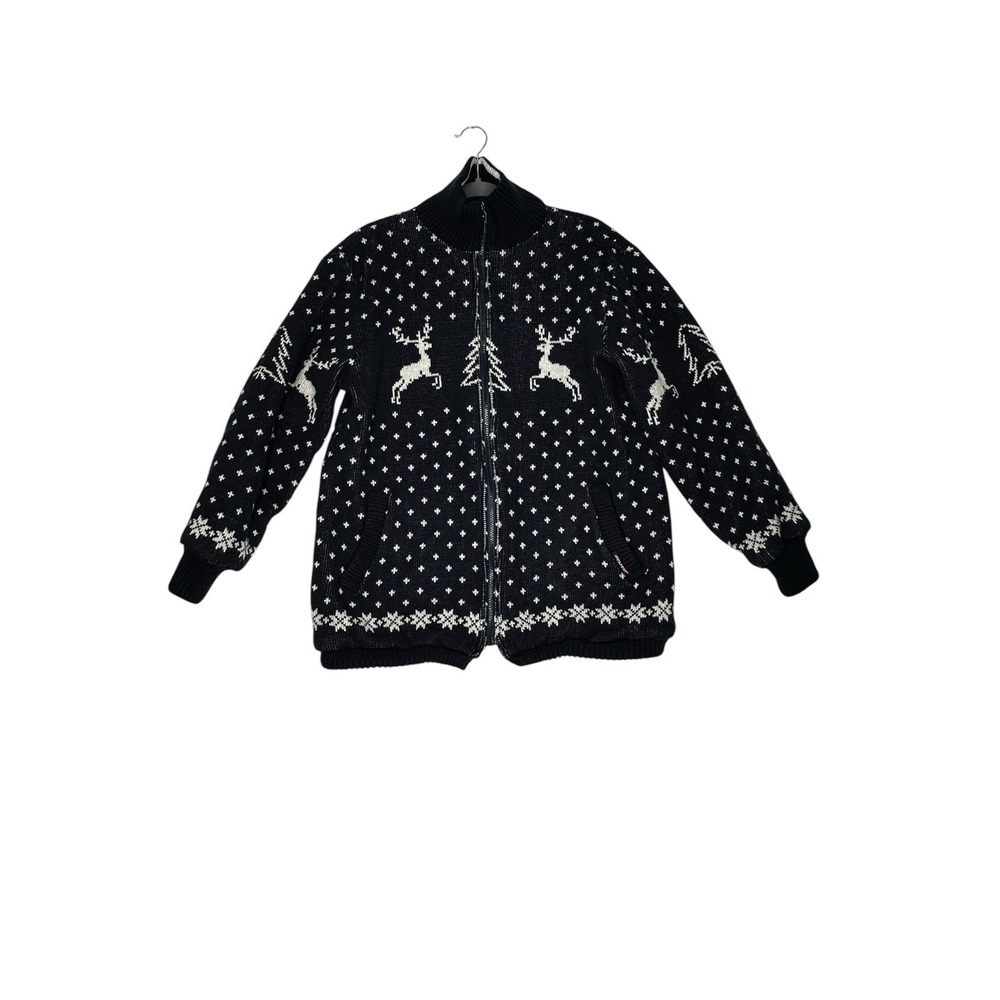 Jordache Mens Vintage Nordic Reindeer Knit Full Zip Quilted Jacket Navy‎ Blue